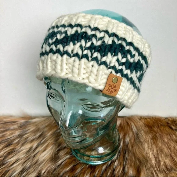 Headband Ear Warmer handmade crocheted hunter dark green cream white - Picture 2 of 2